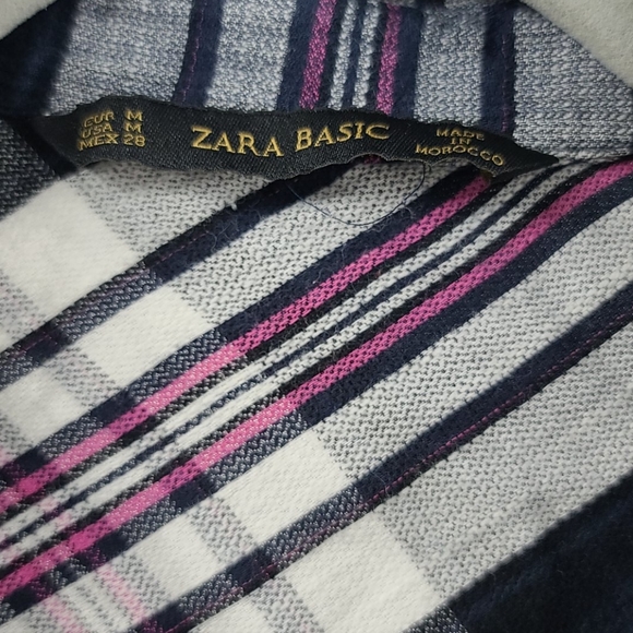 Zara basic pink and navy button down blouse. - Picture 3 of 5